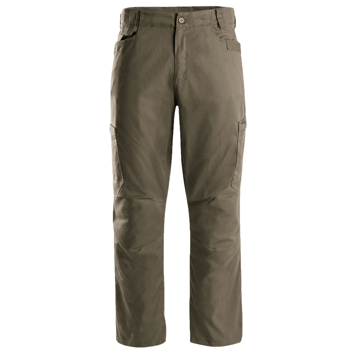 Die STOIRM Tactical Trousers Gen2 in Ranger Green verfügt über strapazierfähiges Ripstop-Stretchmaterial, Seiten- und Fronttaschen, Gürtelschlaufen und einen Knopfverschluss. Hier vor einem weißen Hintergrund abgebildet.
