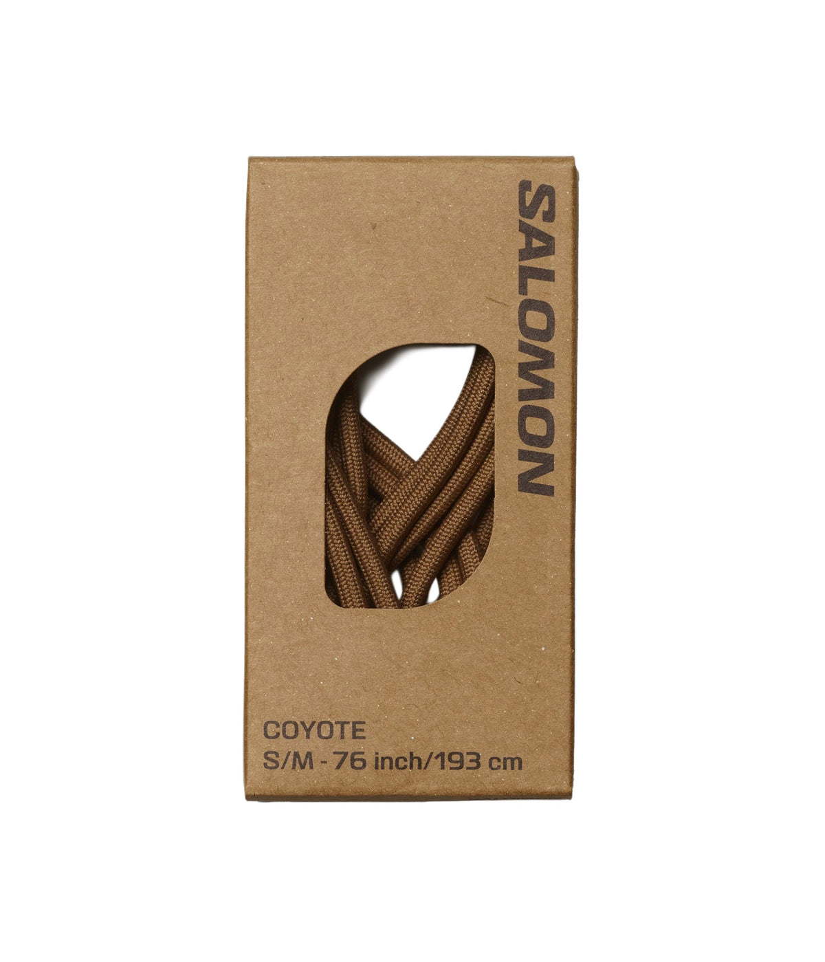 Salomon FORCES Ersatz Schnürsenkel - Coyote: Braune taktische Schnürsenkel (76 inch/193 cm) für Outdoor-Stiefel, verpackt in rechteckiger SALOMON FORCES Box mit Sichtfenster, Aufdruck "Salomon" und "COYOTE S/M - 76 inch/193 cm".