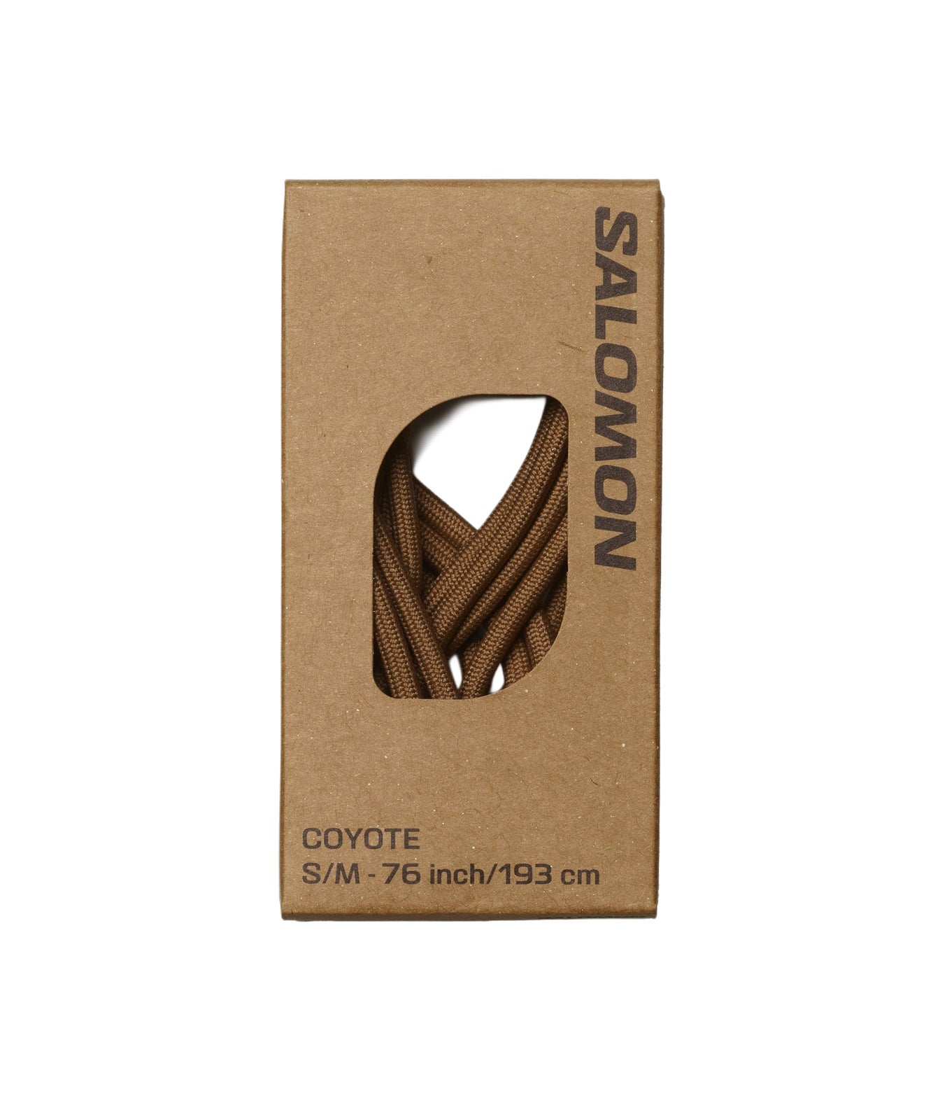 Salomon FORCES Ersatz Schnürsenkel - Coyote: Braune taktische Schnürsenkel (76 inch/193 cm) für Outdoor-Stiefel, verpackt in rechteckiger SALOMON FORCES Box mit Sichtfenster, Aufdruck "Salomon" und "COYOTE S/M - 76 inch/193 cm".