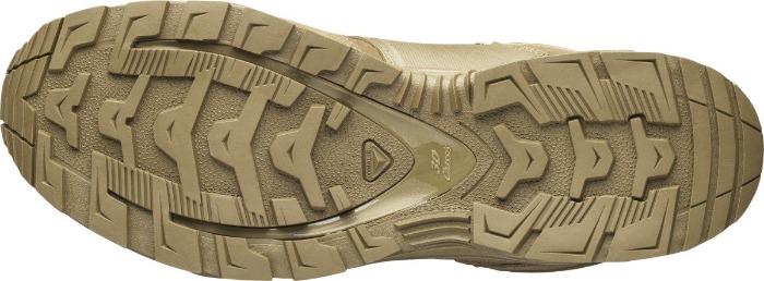 Die Abbildung zeigt die robuste, multidirektionale Sohle des Salomon XA FORCES MID - Coyote Brown von SALOMON FORCES, die für hervorragende Traktion und Langlebigkeit entwickelt wurde.