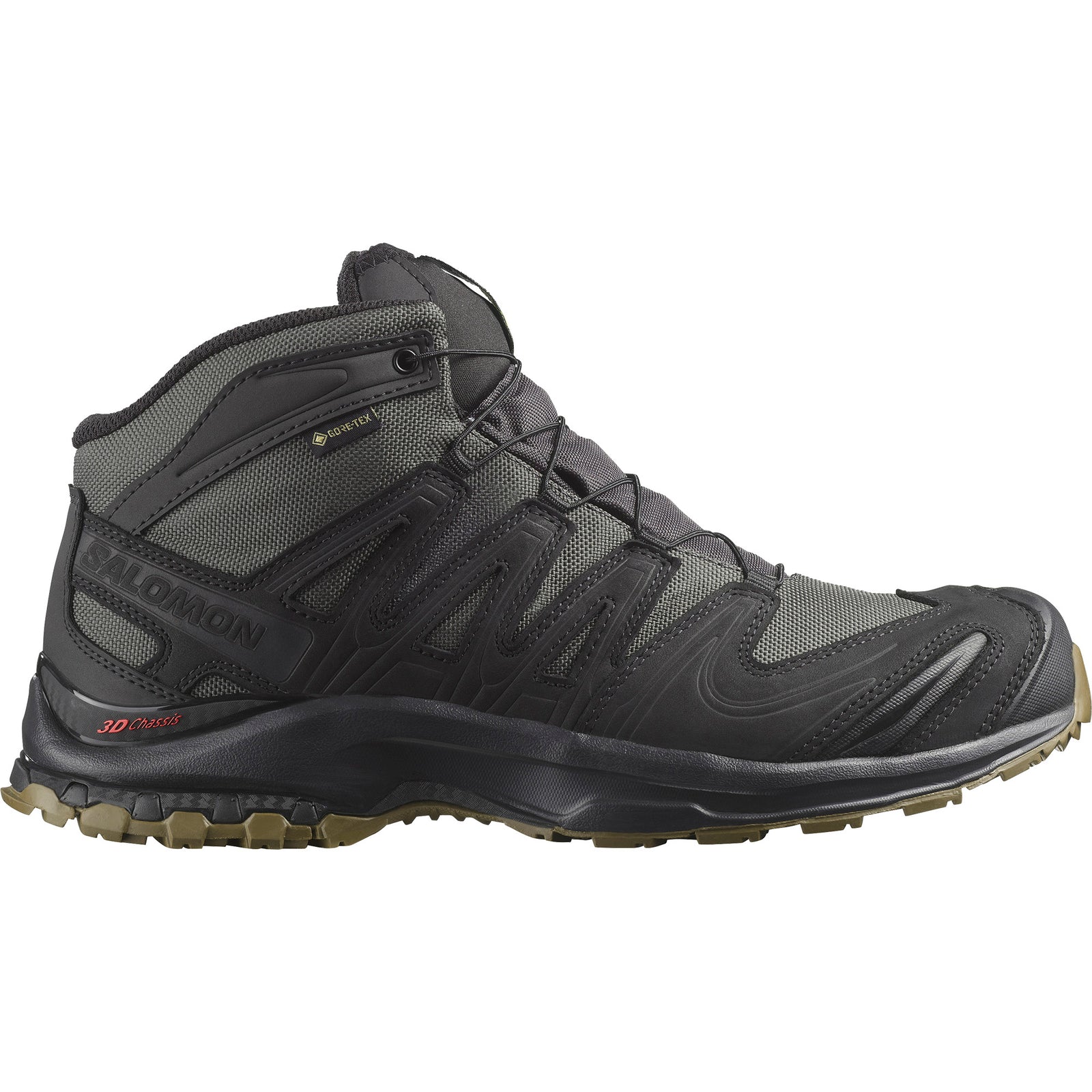 Der SALOMON TRACKER XA TRACKER GTX in Black/Asphalt/Coyote verfügt über ein robustes Profil, atmungsaktive Mesh-Einsätze, robuste Overlays und Knöchelunterstützung - ein wasserdichter Outdoor-Schuh, der für Outdoor-Abenteuer gemacht ist.