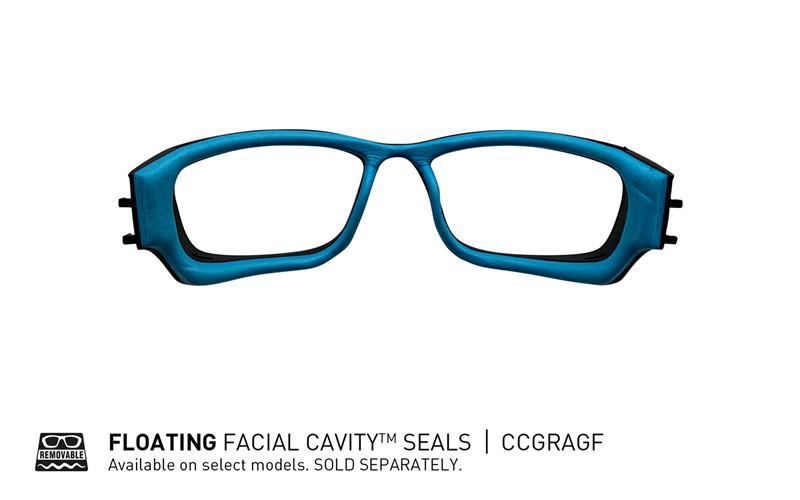 Blaue, schwimmende Gesichtshohlraumdichtungen für WILEY X-Brillen, abgebildet auf weißem Hintergrund. Diese für das Modell Wiley X Schutzbrille GRAVITY entwickelten und separat erhältlichen Dichtungen erhöhen den Komfort und die Sicherheit.