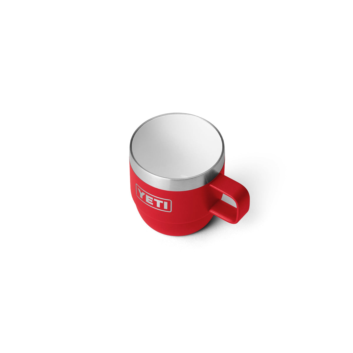 Die YETI® Espresso-Tasse Rambler 6 Oz (2er Pack) in Rescue Red glänzt mit doppelwandiger Vakuumisolierung, Edelstahlrand und Henkel - stapelbar, perfekt für stilvollen Kaffeegenuss.
