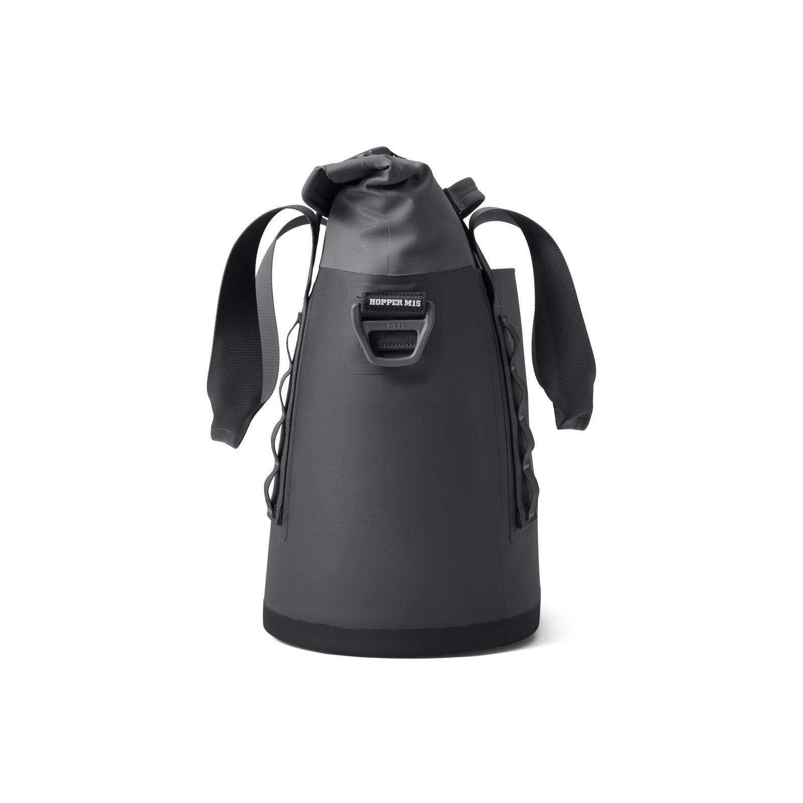 Der YETI® Hopper M15 Soft Cooler in Charcoal ist ein zylindrischer Rolltop-Kühlrucksack mit gepolsterten Gurten, seitlichen Gurtschlaufen und YETI-Branding auf der Vorderseite - ideal, um die Dinge auf jedem Abenteuer kalt zu halten.
