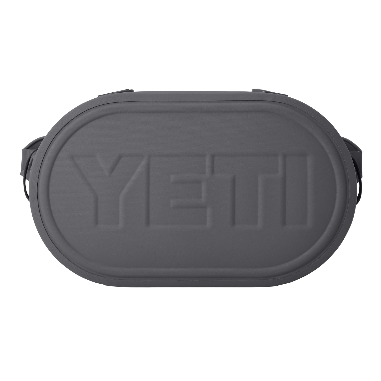 Die navyfarbene, ovale YETI® Hopper M30 Soft Cooler ist von oben abgebildet und trägt das YETI-Logo auf dem Deckel. Die Tasche verfügt über ein robustes Design mit seitlichen Griffen und MagShield Access für einfaches, sicheres Öffnen und Schließen.