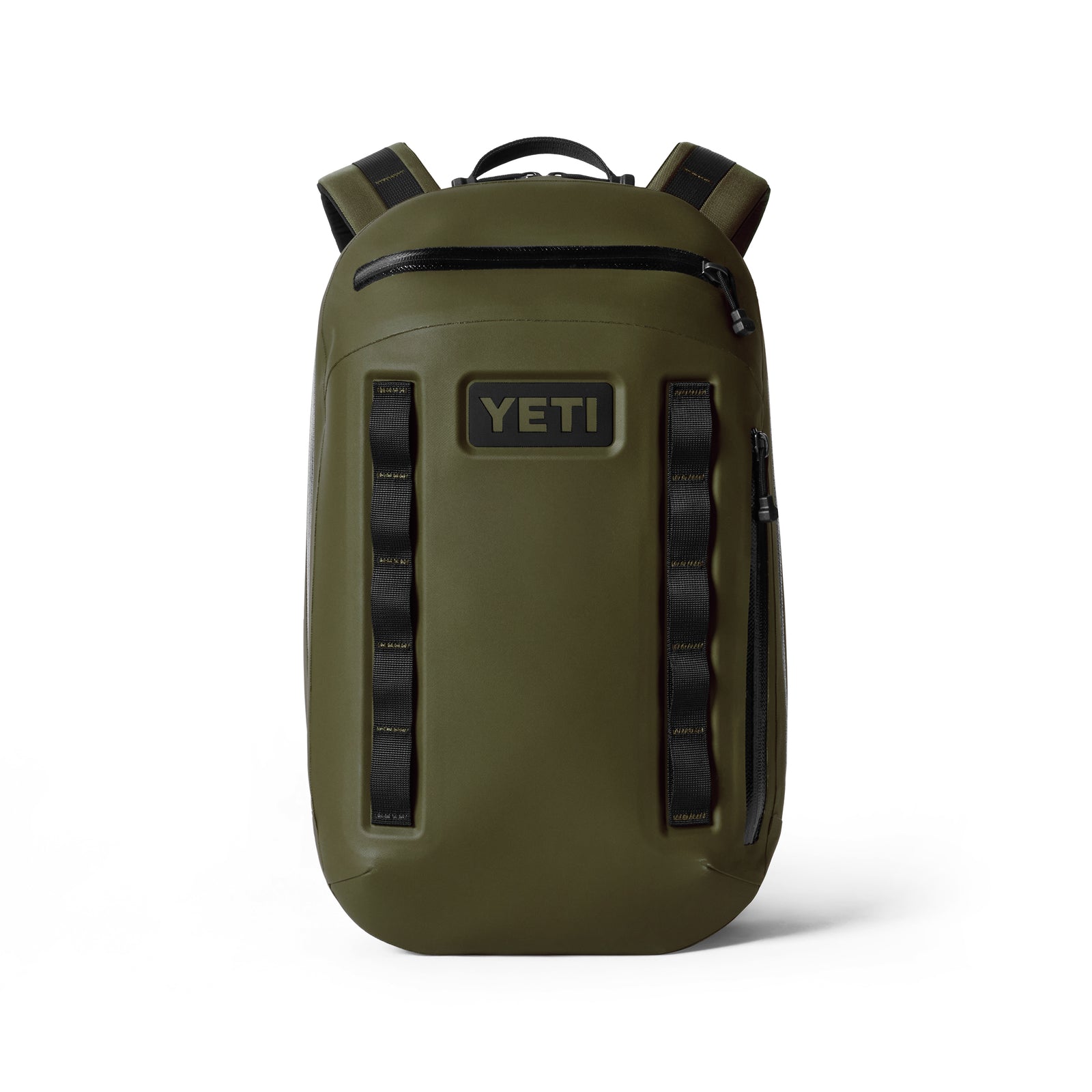 Der YETI® Rucksack Cayo™ 15L in Olive ist mit einer Hartschalenkonstruktion, schwarzem MOLLE-Gurtband, wasserdichtem Reißverschluss, Tragegriff oben und gepolsterten Schultergurten ausgestattet - ideal für einen wetterfesten Rucksack.