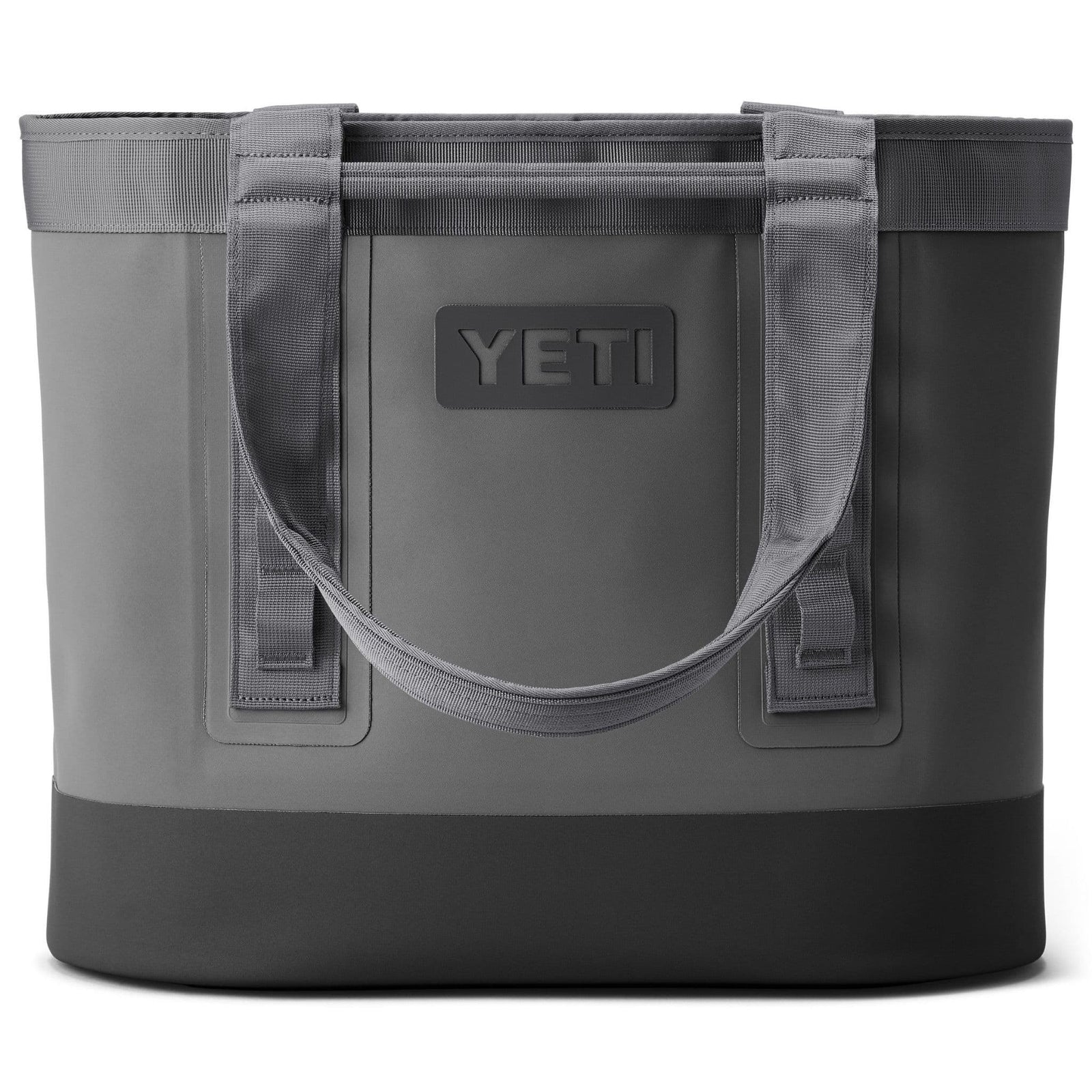Die YETI® Tragetasche Camino® Carryall 50 in Storm Grey ist eine große, wasserdichte Tasche mit stabilen Griffen, einem schwarzen Boden und dem kultigen YETI-Logo - ideal für jedes Abenteuer.